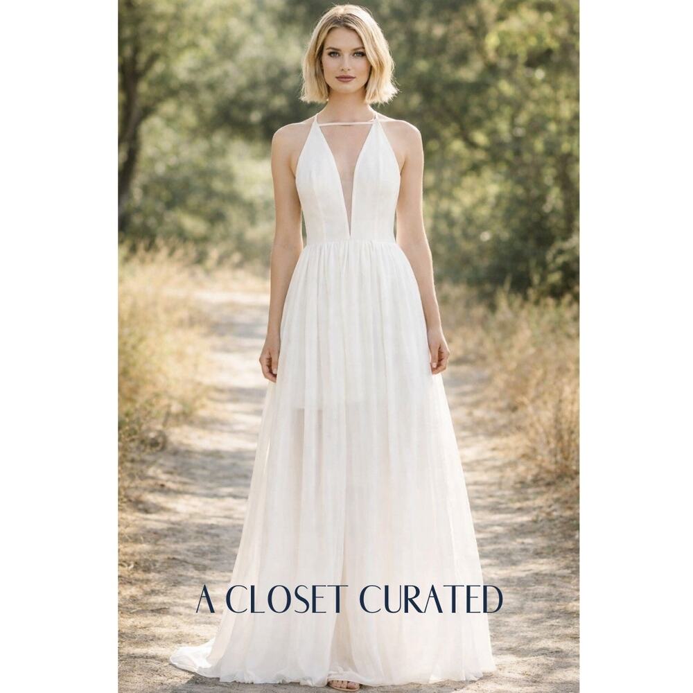 Dress the Population Priscilla Chiffon Maxi Dress Small White NEW